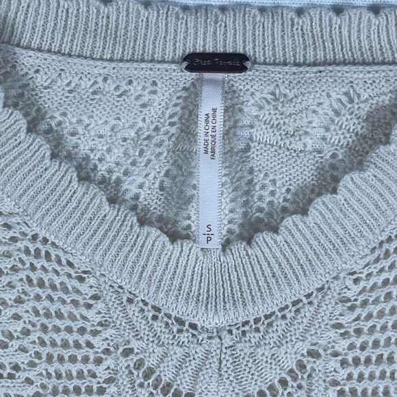 Free People Beige Linen Blend Long Sleeve Colette Knit Pullover Sweater Small - Picture 2 of 8